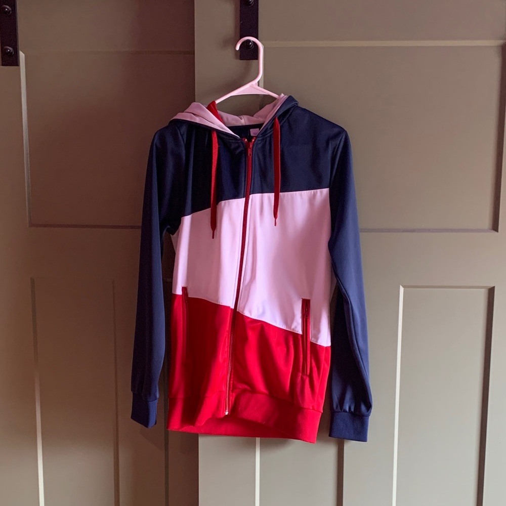 H&M Colorblock Hoodie - Navy, White, Red